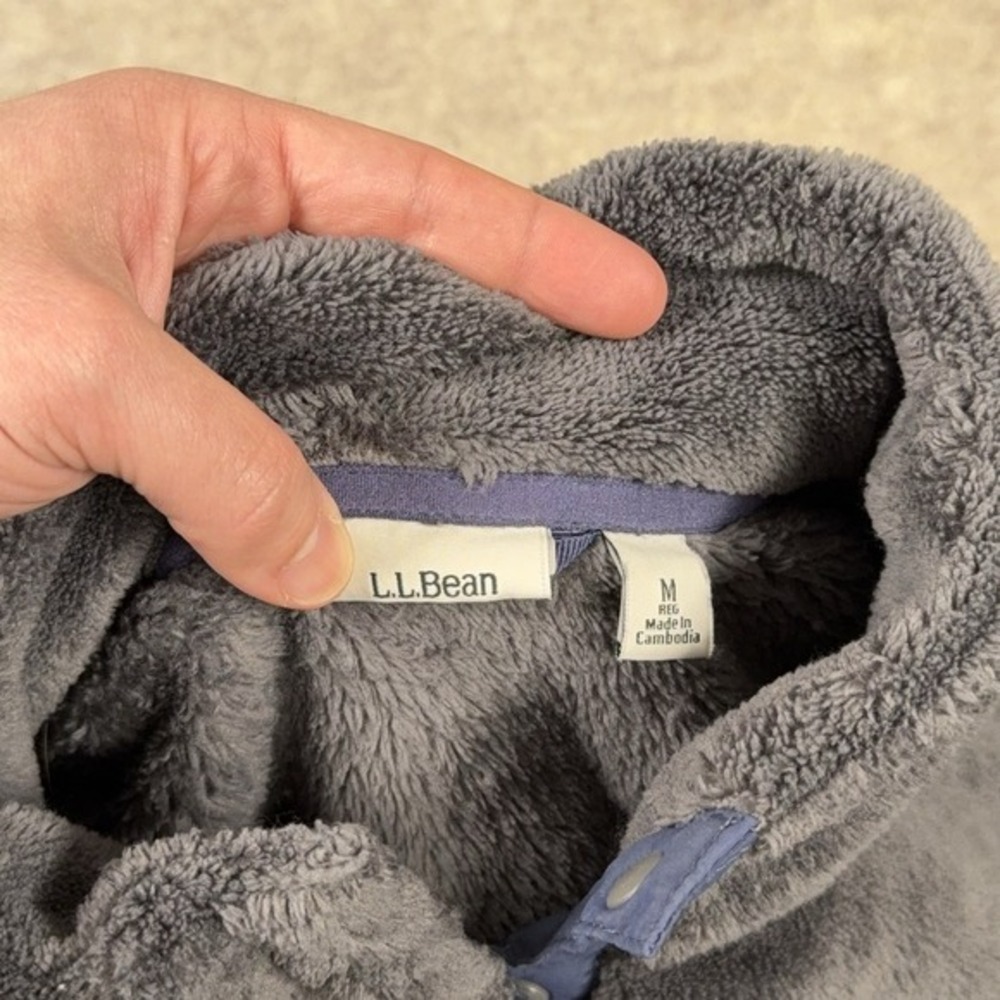 LL Bean Hi-Pile Fleece Pullover 1/4 Snap Jacket Womens Medium Gray Style 505112 - Picture 11 of 13